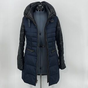NINE WEST Women's Navy and Black Puffer COAT SIZE M